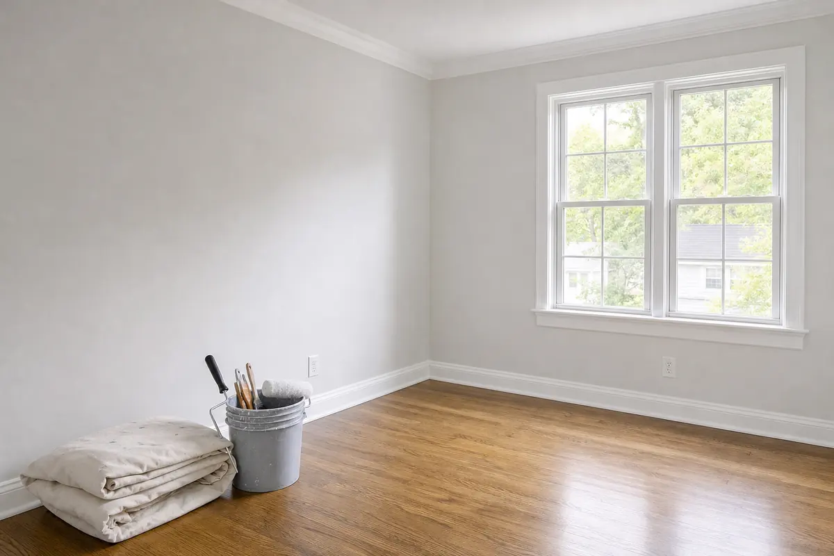 Tidy freshly painted room after the job is finished, wallpaper removal in Naramata