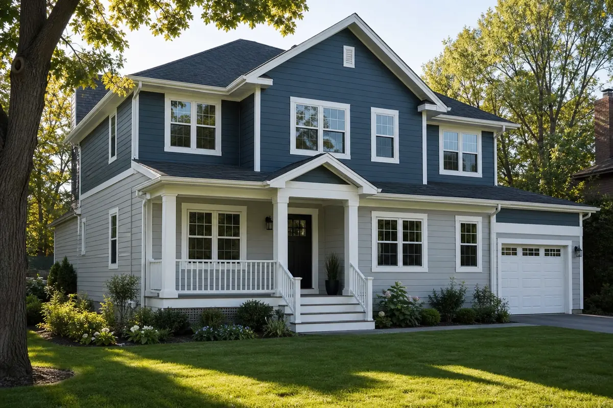 Freshly painted two-storey home with two-tone siding, Alto Pro Painters